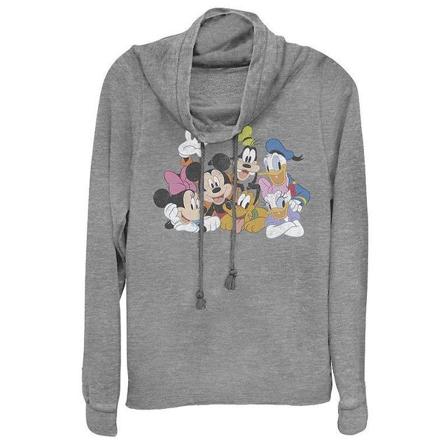 Disneys Mickey Mouse Juniors Classic Group Cowlneck Graphic Lightweight Long Sleeve, Girls Gray Grey Product Image