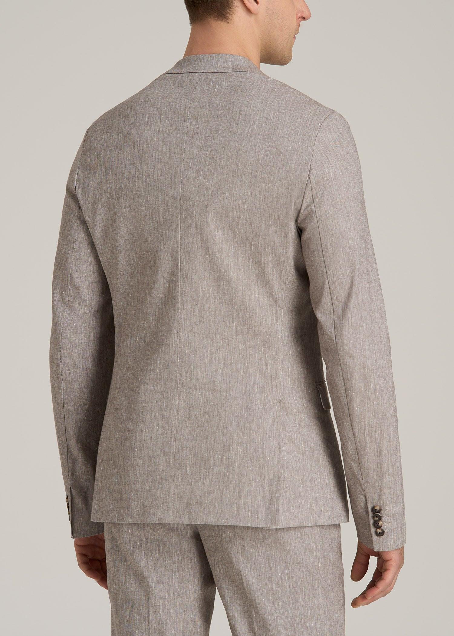 Stretch Linen Blazer for Tall Men in Brown Linen Product Image