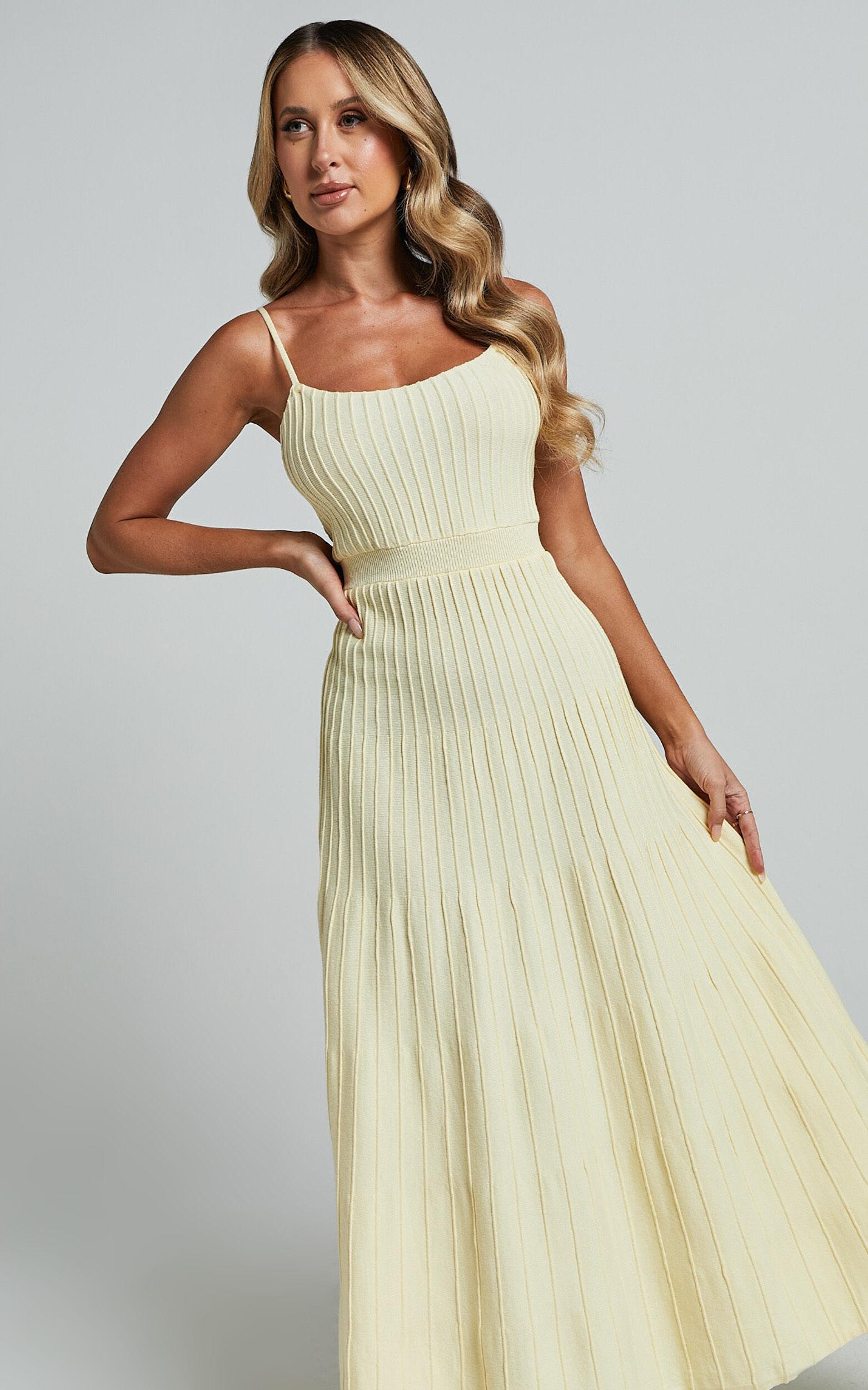 Donissa Midi Dress - Panelled Knit Dress in Butter Yellow Product Image