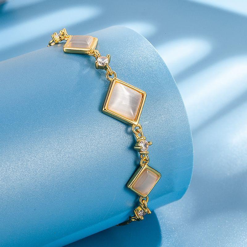 Square Faux Cat Eye Stone Alloy Bracelet Product Image