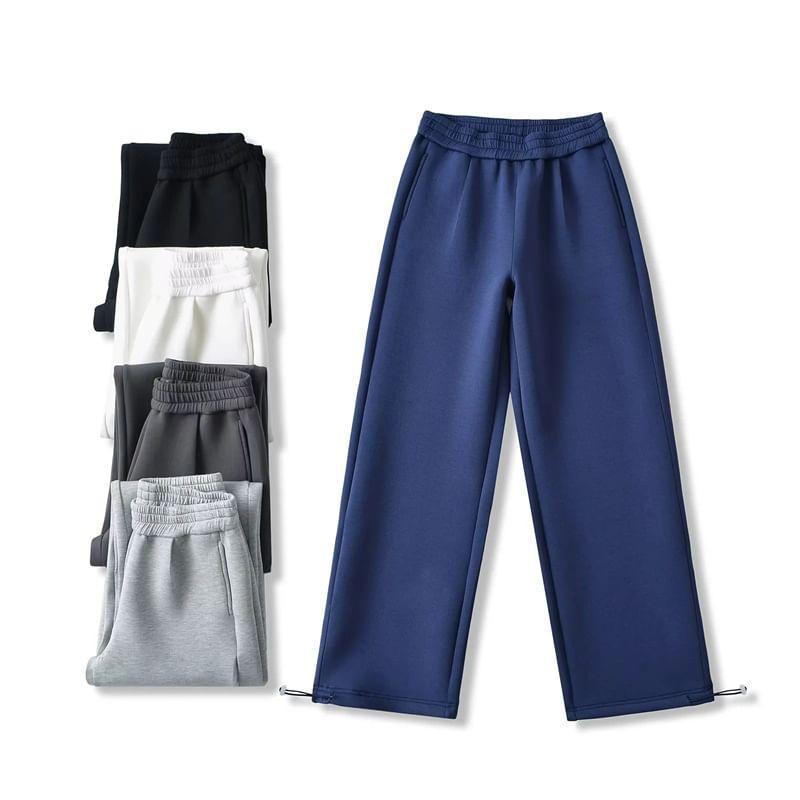 Plain Hoodie / Elastic Waist Straight Leg Sweatpants / Set Product Image