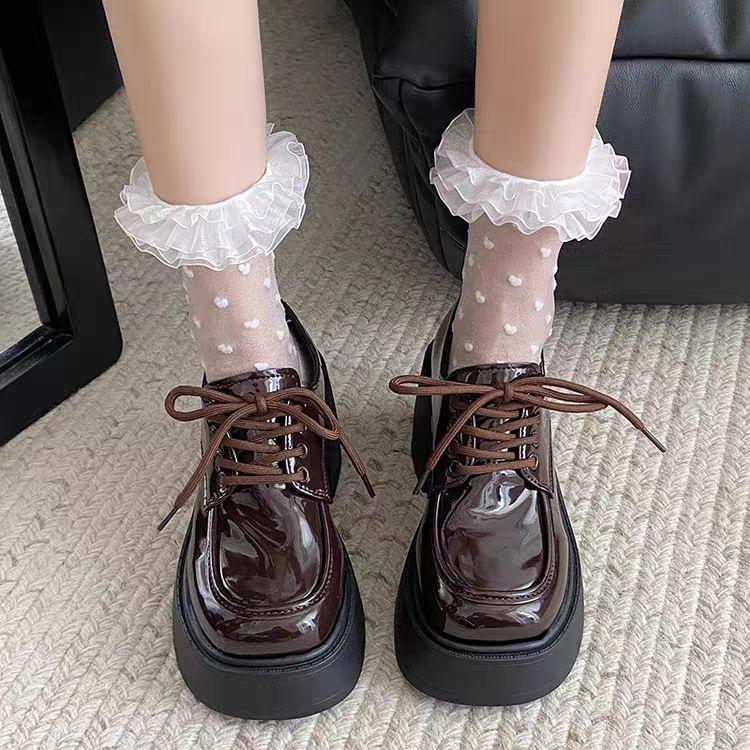 Platform Plain Lace-Up Patent Leather Shoes Product Image