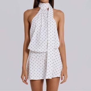 Halter Mock Neck Dotted Mini A-Line Dress Product Image