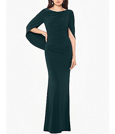 Betsy  Adam Cowl Neck Sleeveless Draped Back Mermaid Gown Product Image