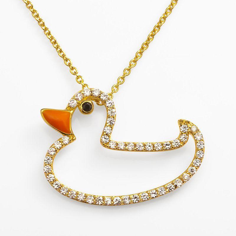 Sophie Miller 14k Gold Over Silver Black & White Cubic Zirconia Duck Pendant, Womens Product Image