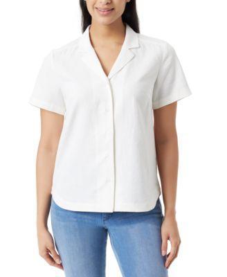 Gloria Vanderbilt Womens Linen-Blend Button-Up Camp Shirt Product Image