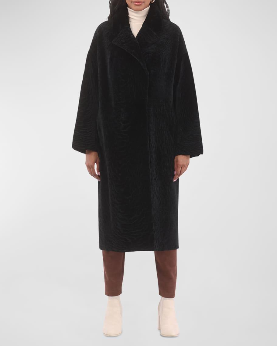 Reversible Textured Lamb Shearling Long Coat Product Image