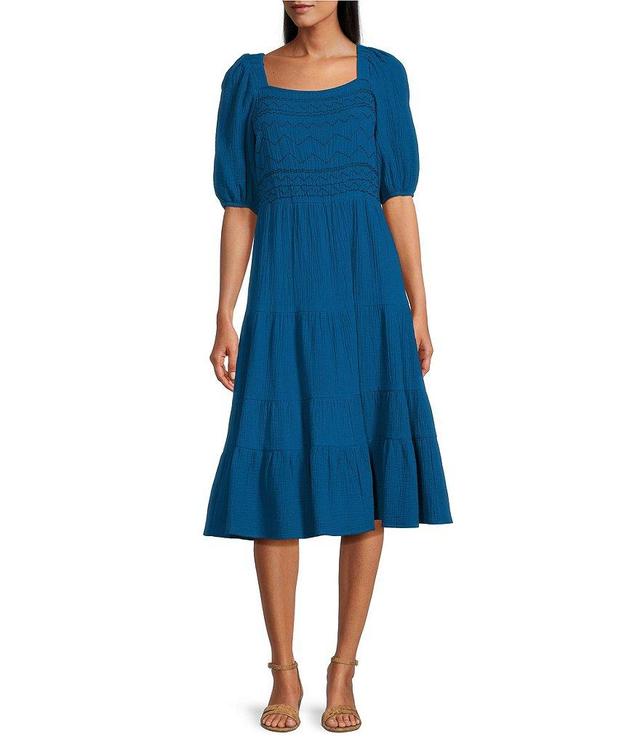 Nurture by Westbound Petite Size Short Sleeve Square Neck A-Line Midi Dress Product Image