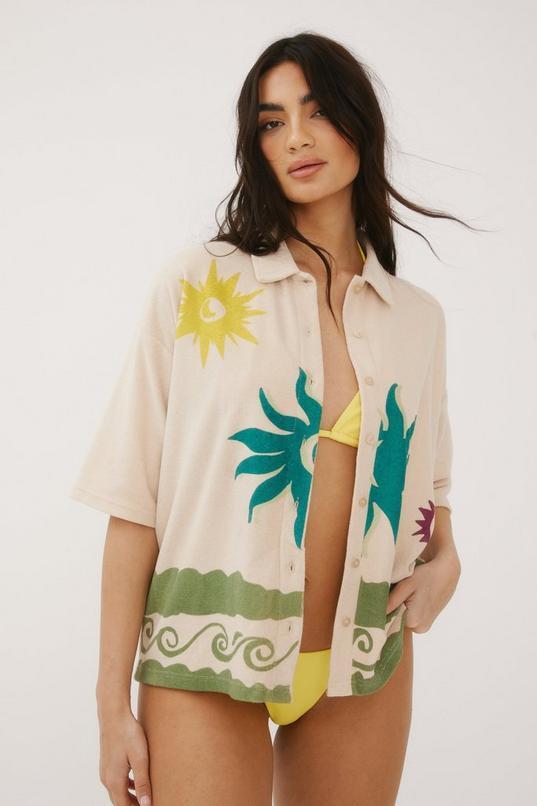 Towelling Wave Print Beach Shirt Product Image