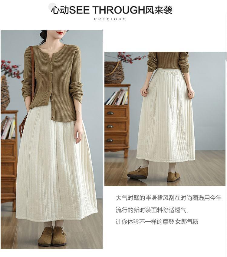 Elastic Waist Plain Padded Midi A-Line Skirt Product Image