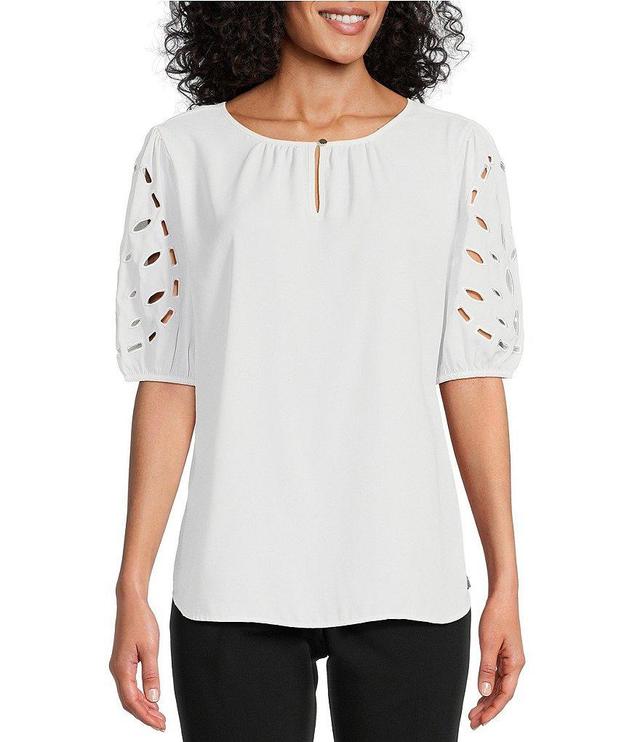 Investments Woven Laser Cut Sleeve Keyhole Neck Blouse Product Image