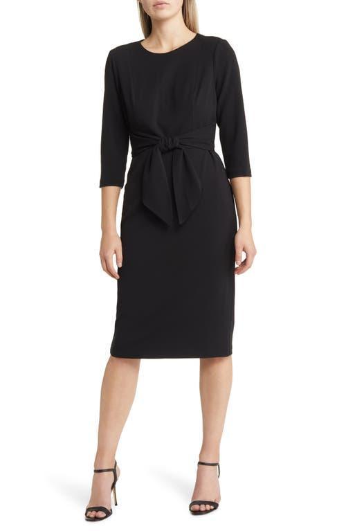 Adrianna Papell Womens Tie-Front 3/4-Sleeve Crepe Knit Dress Product Image