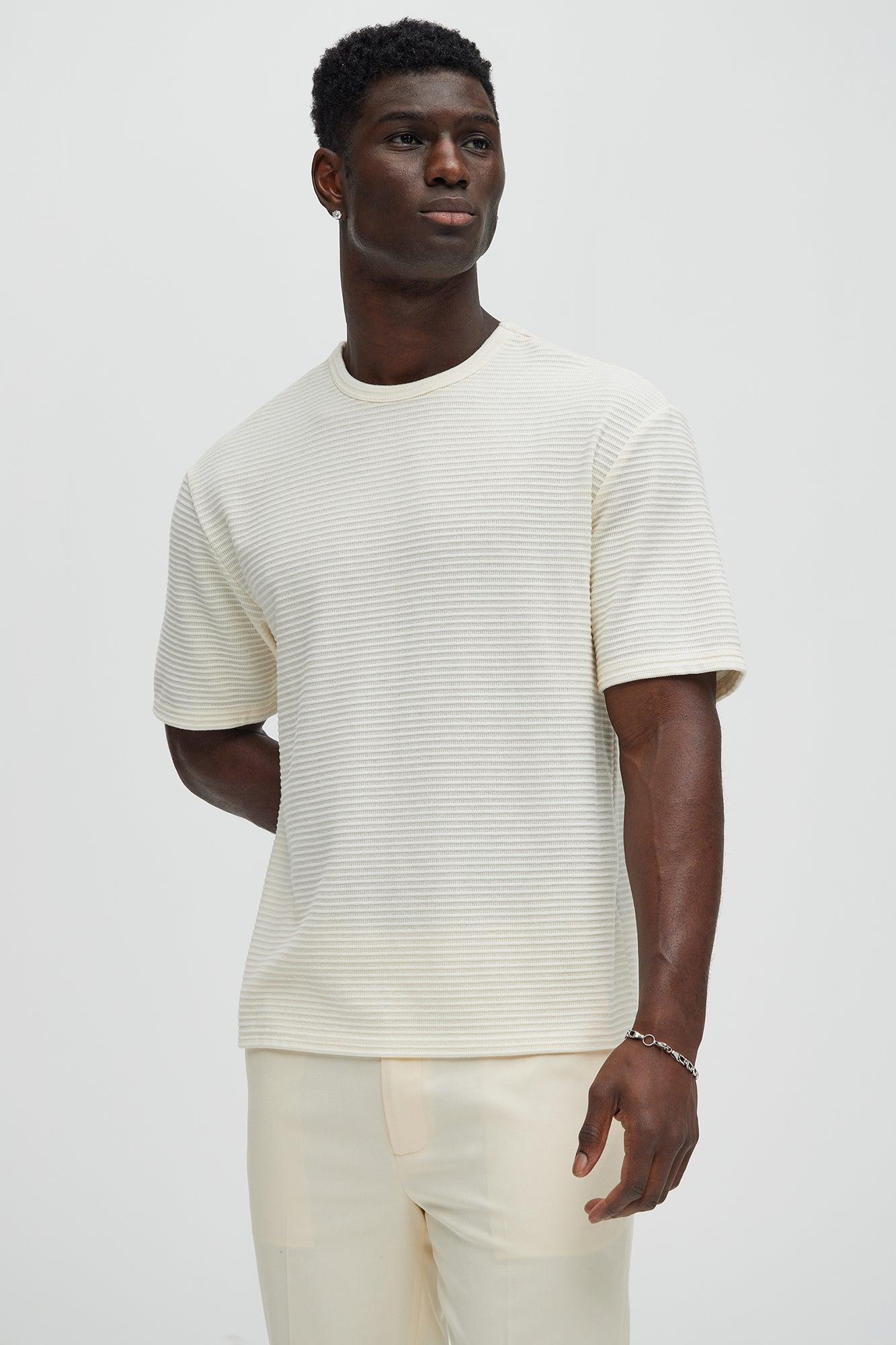 Athens Rib Textured Relaxed Short Sleeve Tee - Cream Product Image