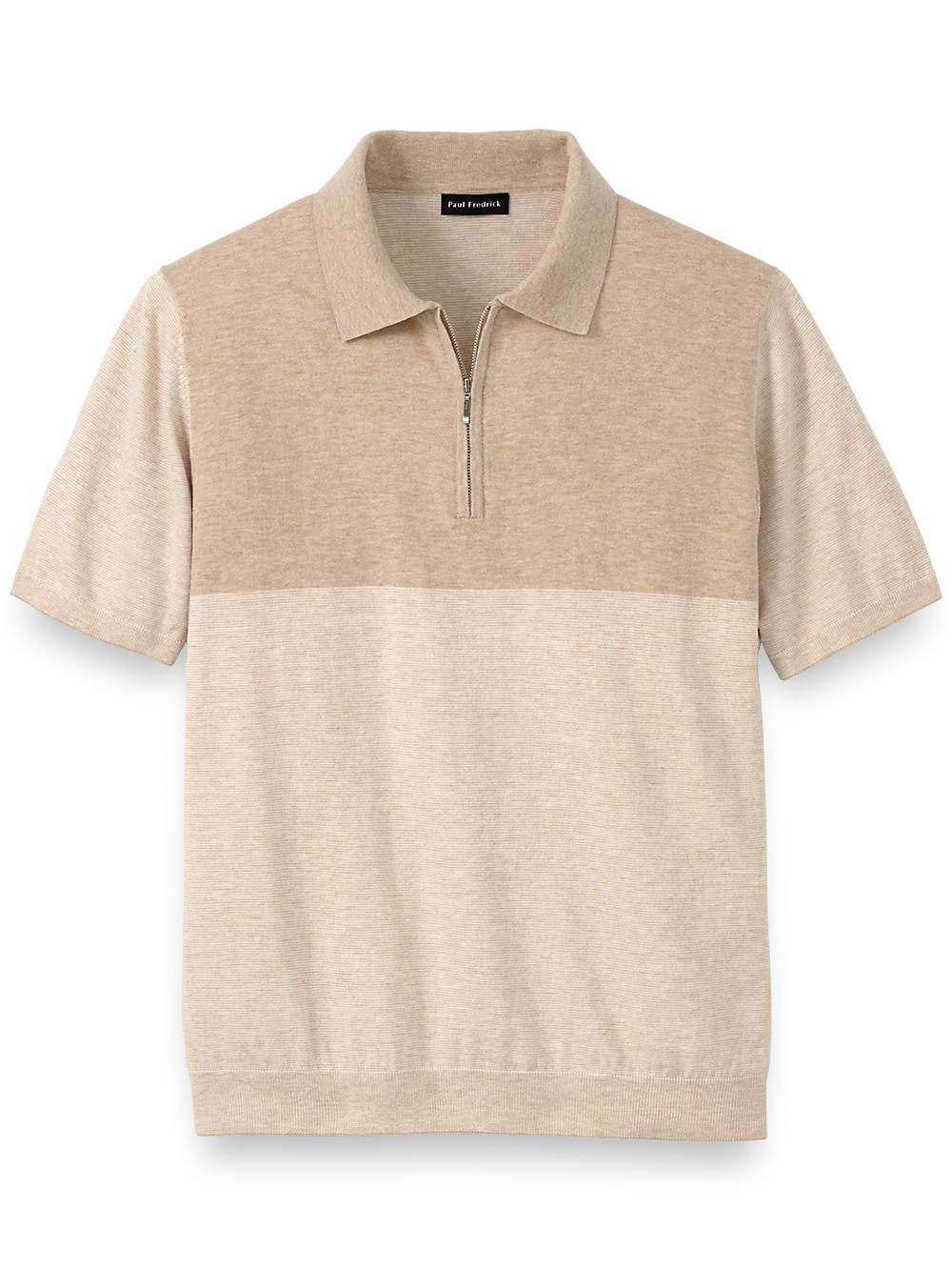 Cotton Blend Quarter Zip Polo - Tan Product Image