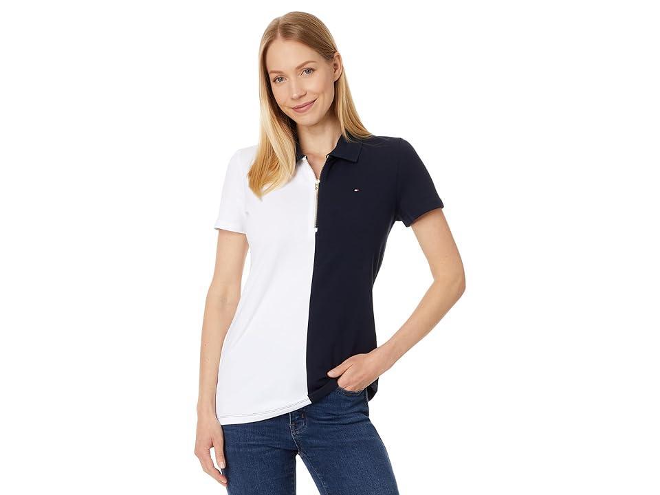 Tommy Hilfiger Womens Colorblock Zip-Front Polo Shirt - Sca Product Image