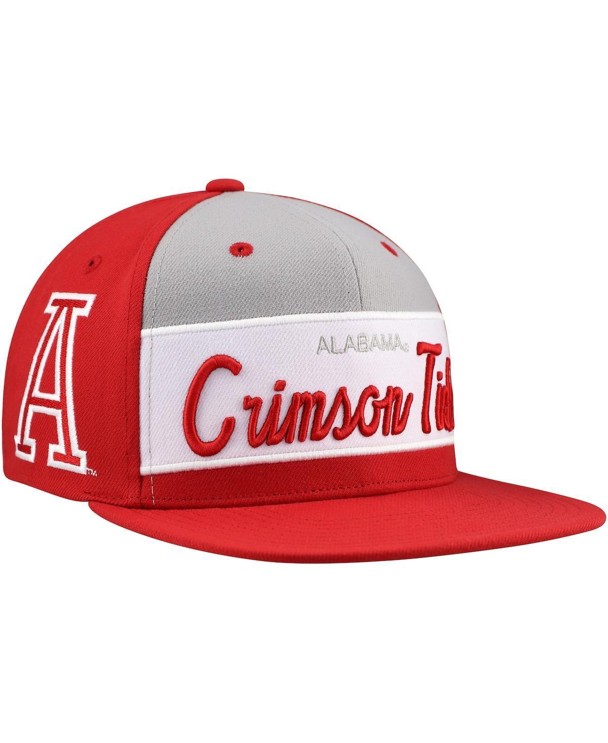 Mitchell & Ness Mens White Alabama Crimson Tide Retro Sport Color Block Script Snapback Hat - White, Crimson Product Image