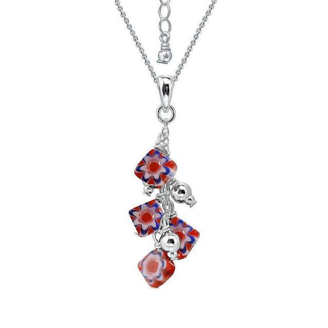 Aleure Precioso Sterling Silver Square Glass Bead Linear Drop Pendant Necklace, Womens Red Product Image