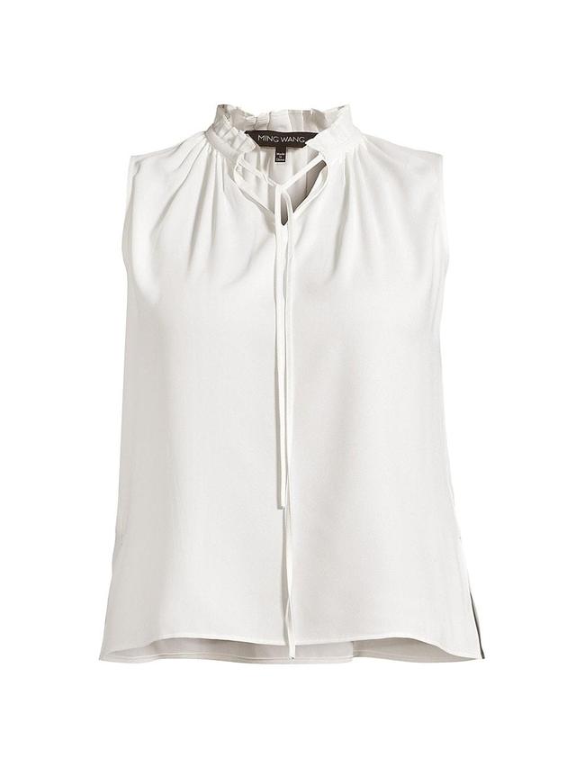 Plus Size Tie-Neck Tank - Ruffle Collar Crepe de Chine Product Image