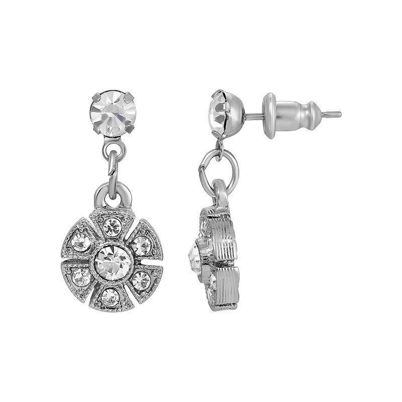 1928 Silver Tone Crystal Art Deco Petaled Drop Earrings, Womens, White Product Image