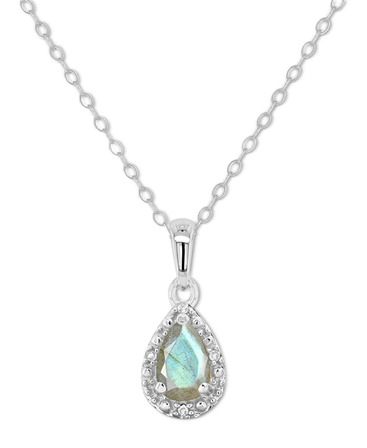 Celebration Gems Sterling Silver Pear Shaped Labradorite & Diamond Accent Pendant Necklace, Womens Product Image