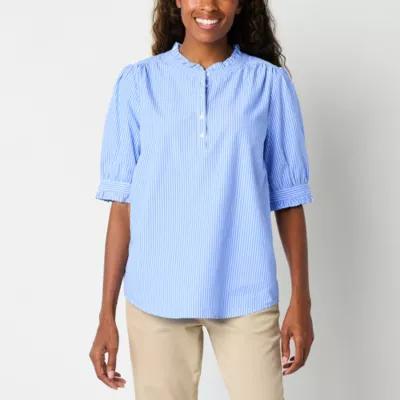 St. John's Bay Womens Split Crew Neck Short Sleeve Blouse Product Image