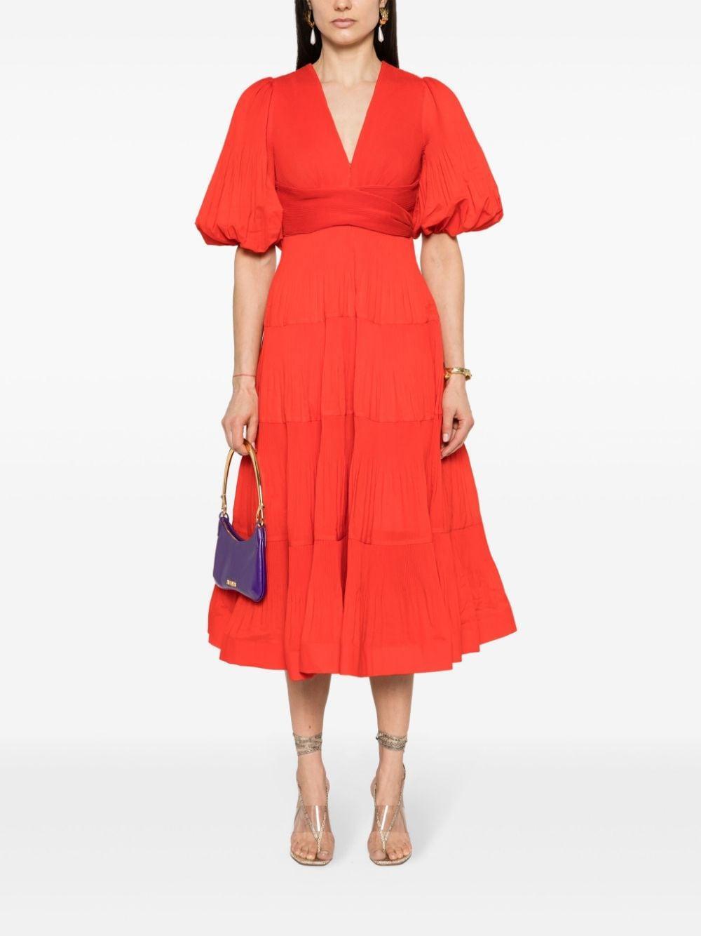 Pleated Midi Dress In Red Product Image