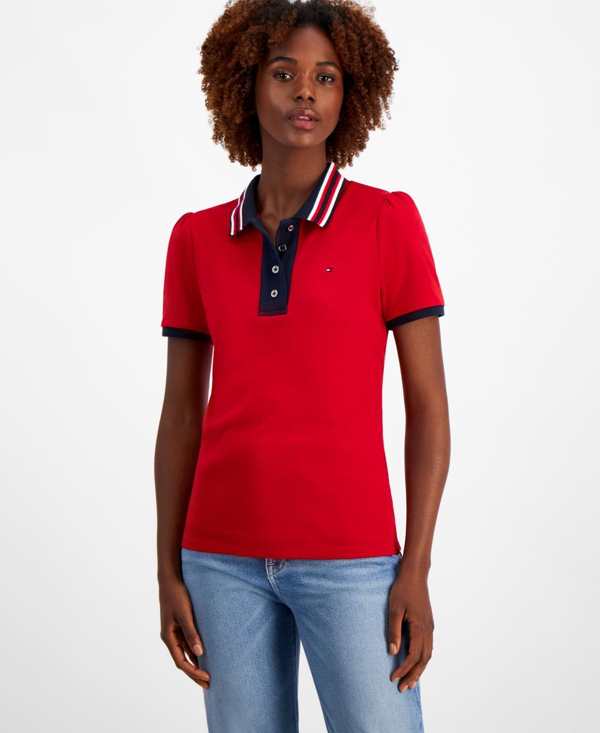 Tommy Hilfiger Womens Cotton Contrast Puff-Sleeve Polo Product Image