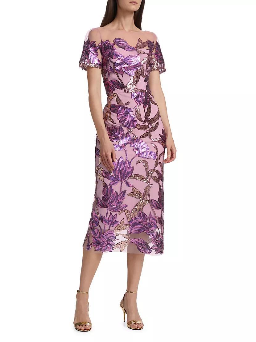 Floral Sequin Sheath Midi-Dress Product Image