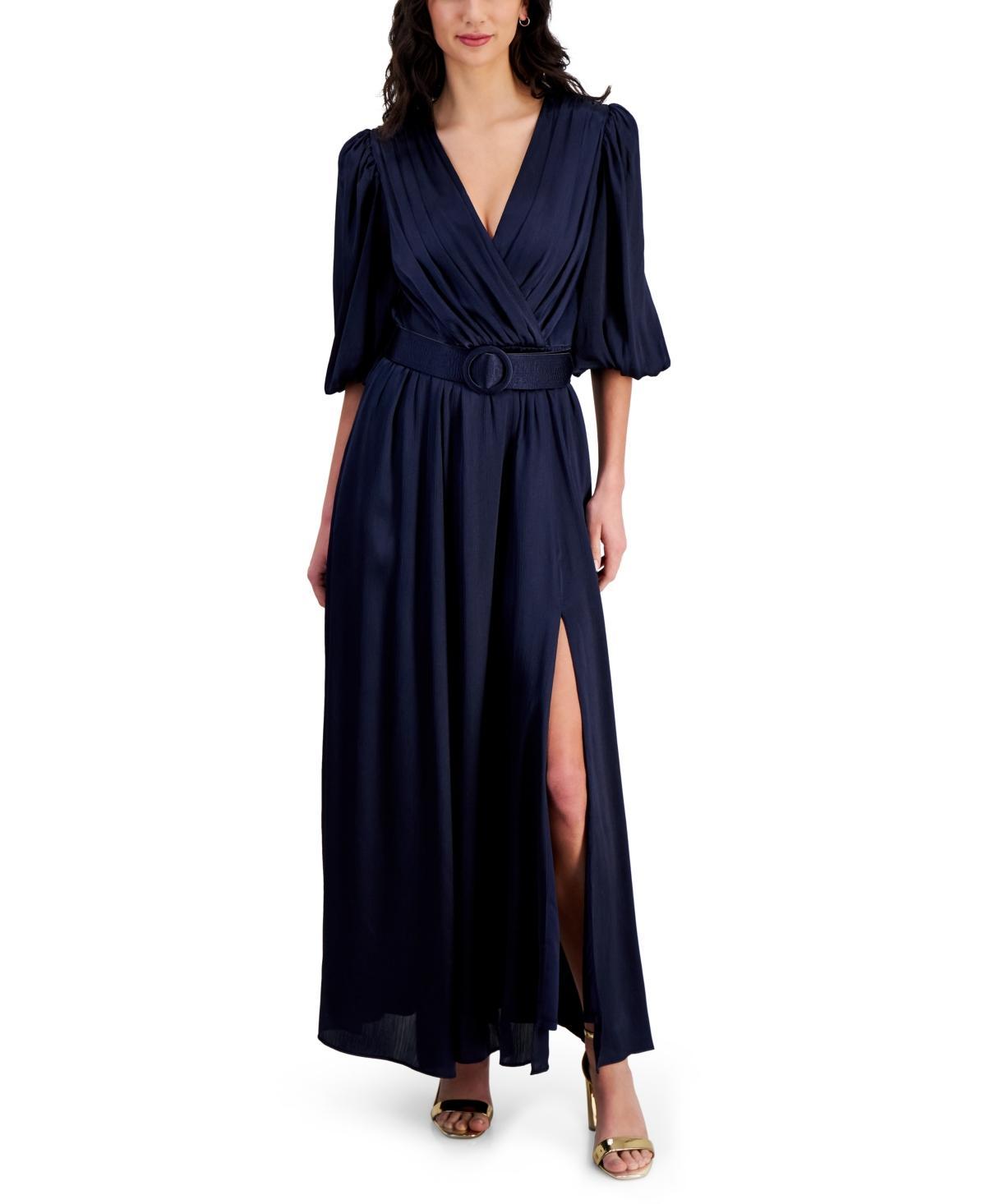 Taylor Womens Belted Satin Crinkle Crepe Dress Product Image