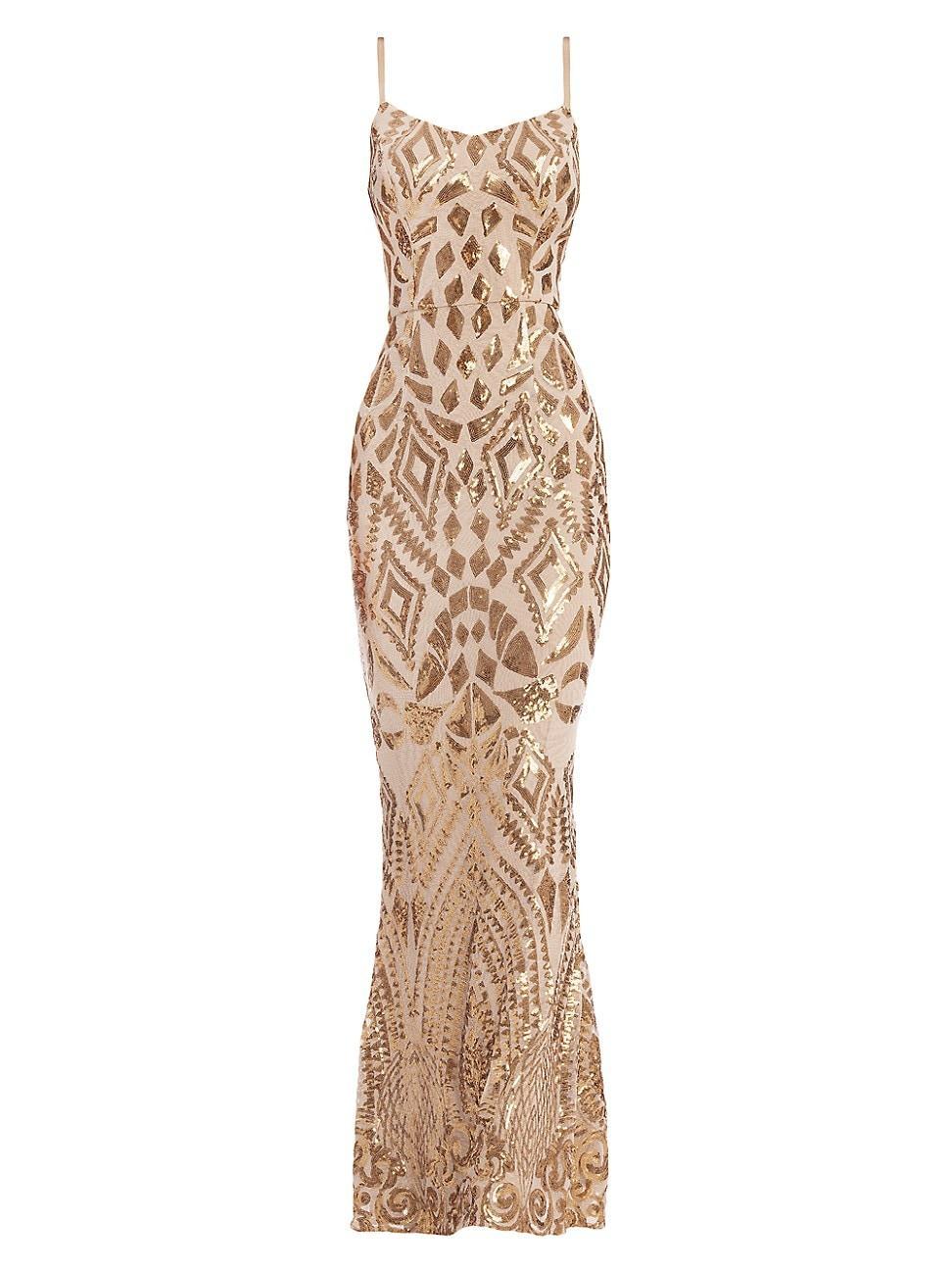 Dress The Population Giovanna Sequin Print Scoop Neck Sleeveless Maxi Dress Product Image