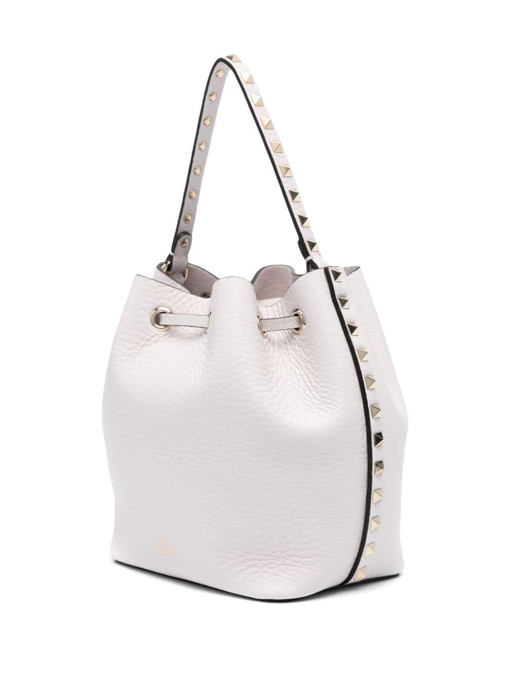 Women's Rockstud Leather Bucket Bag In White Product Image