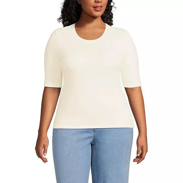 Plus Size Lands End Elbow Sleeve Drapey Ribbed Crewneck T-Shirt, Womens Product Image