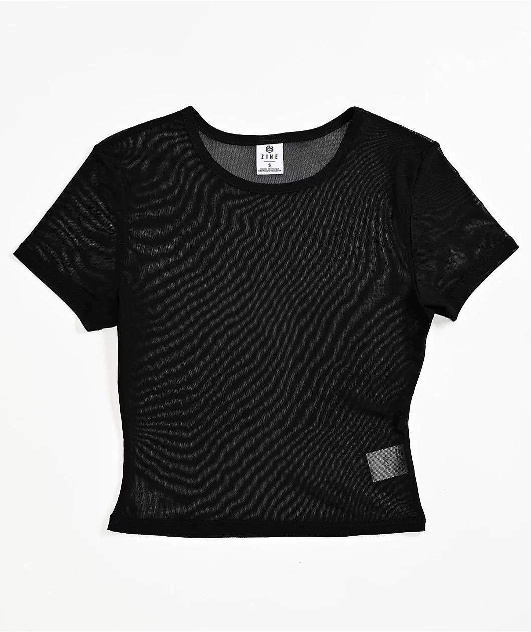 Zine Cashie Black Mesh Crop T-Shirt Product Image