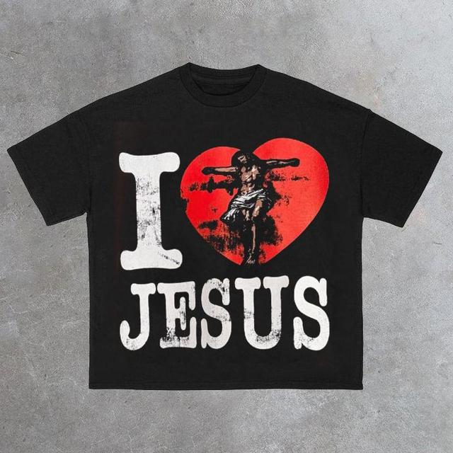 Vintage I Love Jesus Graphic 100% Cotton Short Sleeve T-Shirt Product Image