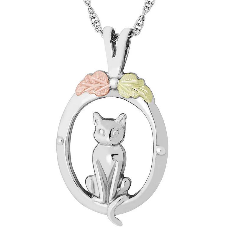 Black Hills Gold Tri-Tone Cat Pendant Necklace in Sterling Silver, Womens Product Image