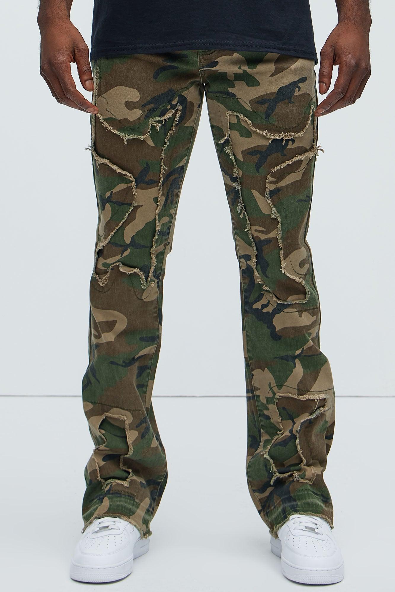 Coming Sideways Fray Stacked Skinny Flare Pants - Camouflage product image