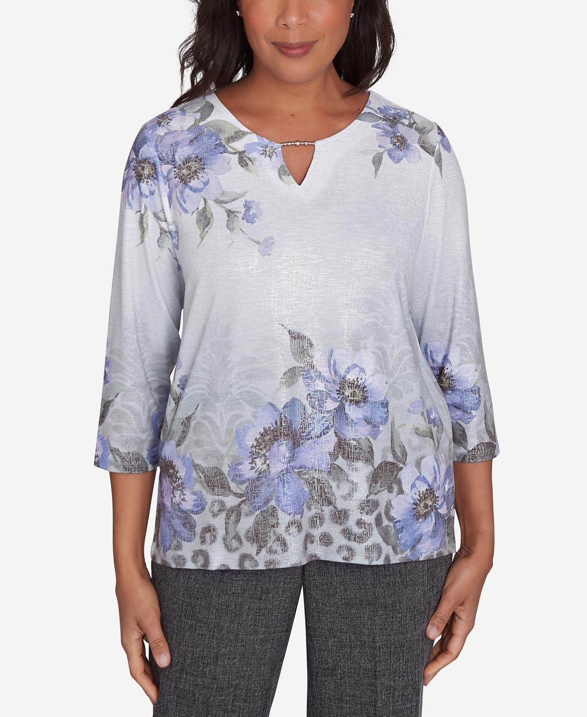 Womens Alfred Dunner Beaded Split Neck Floral Shimmer Top Product Image