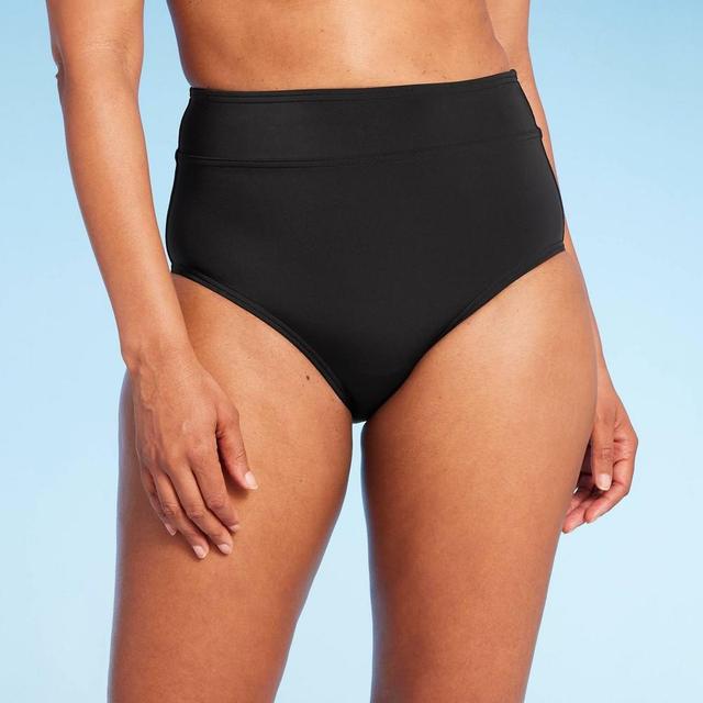 Lands End Womens UPF 50 Full Coverage Tummy Control High Waist Bikini Bottom - Black XL Product Image