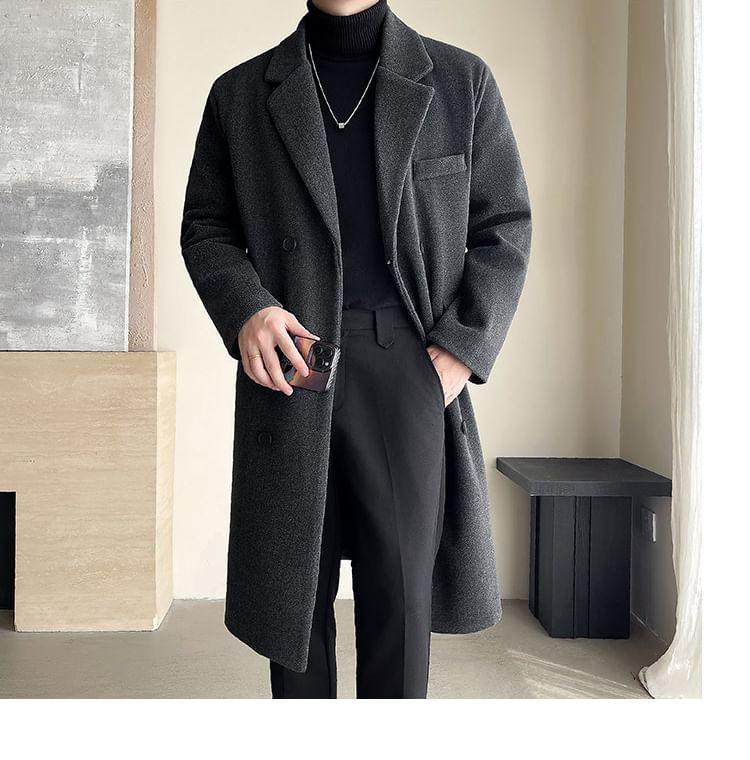 Double Breasted Plain Long Coat Product Image