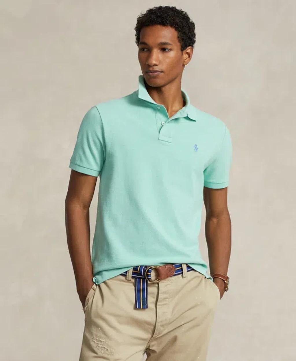 Men's Cotton Custom Slim Fit Mesh Polo Shirt In Celadon Product Image