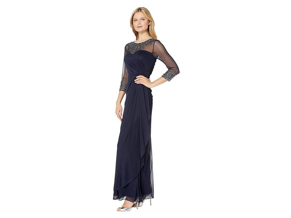 Alex Evenings Long Beaded Illusion Sweetheart Neck 34 Sleeve Ruched Dress Product Image