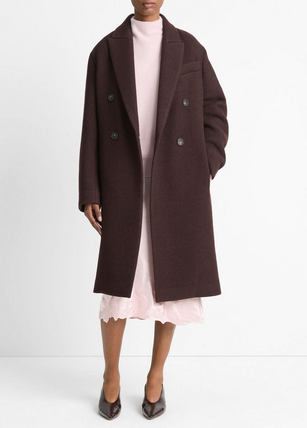 Womens Textured Wool-Blend Double-Breasted Coat, Ganache, Size M Vince product image