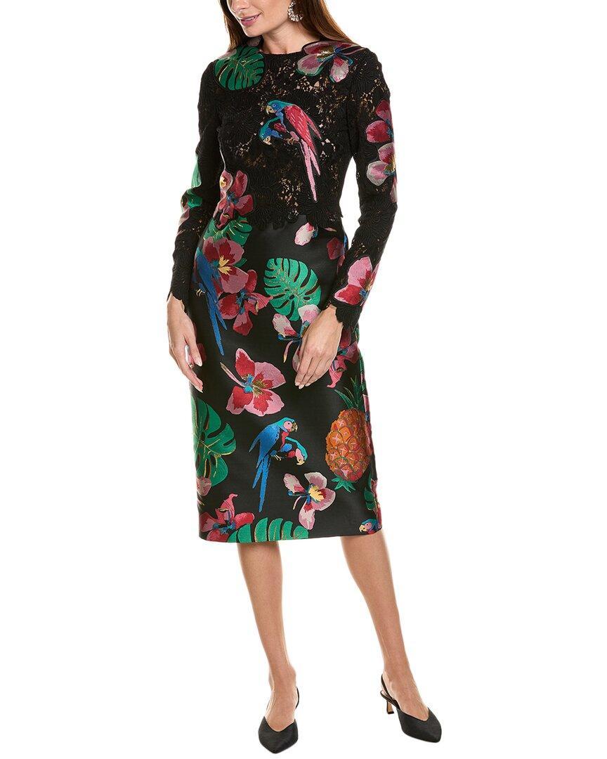 Tropical Print Silk-blend Sheath Dress In Black Product Image