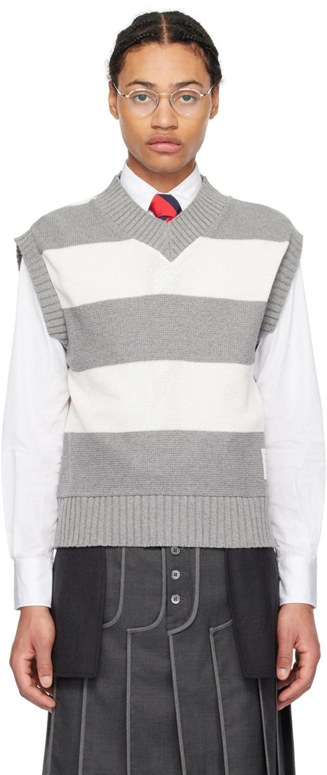 Grey Striped Open-knit Vest Product Image