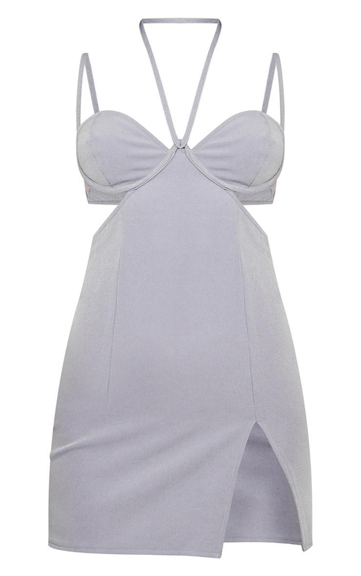  Grey Woven Tailored Cut Out Split Detail Strappy Shift Dress Product Image