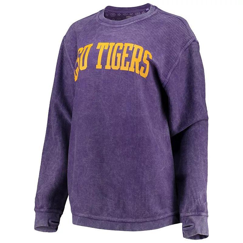 Womens Pressbox LSU Tigers Comfy Cord Vintage Wash Basic Arch Pullover Sweatshirt Product Image