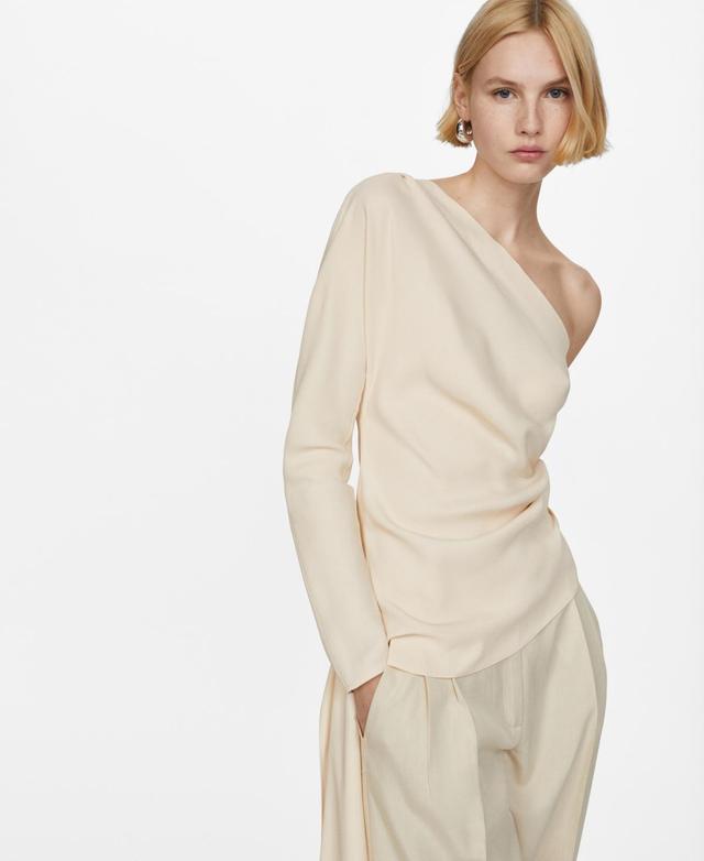 MANGO - Ruffle asymmetric blouse ecruWomen Product Image