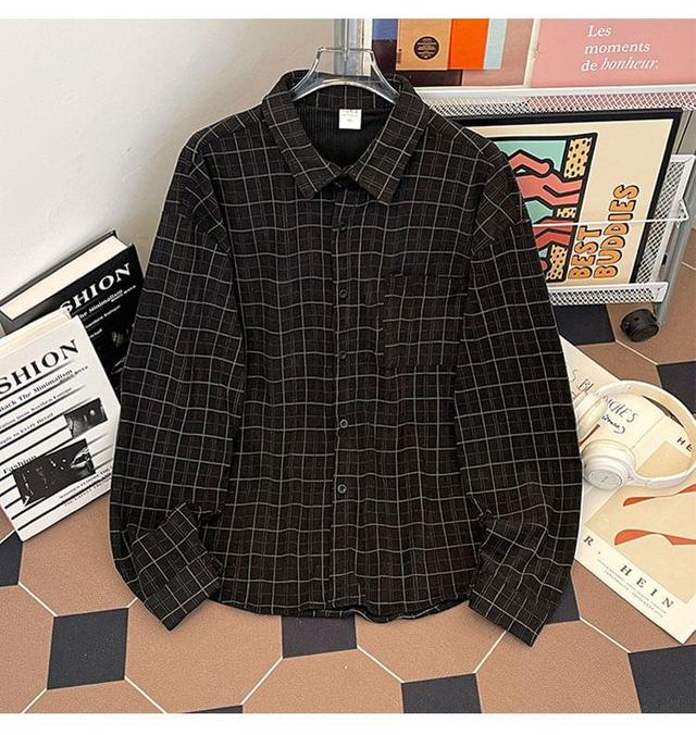 Long-Sleeve Plaid Pocket Detail Shirt Product Image