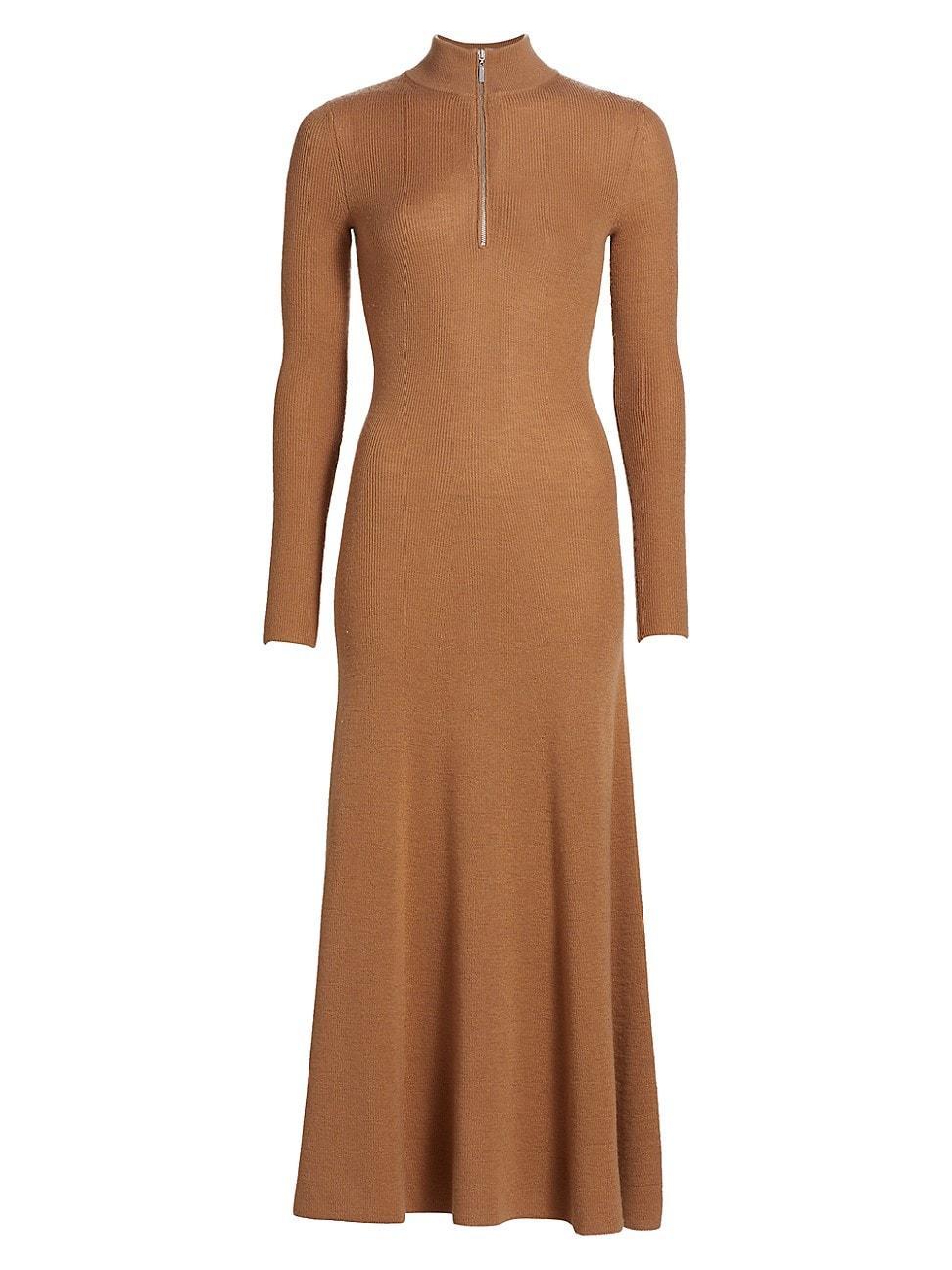 Womens Ribbed Wool Turtleneck Maxi Dress product image