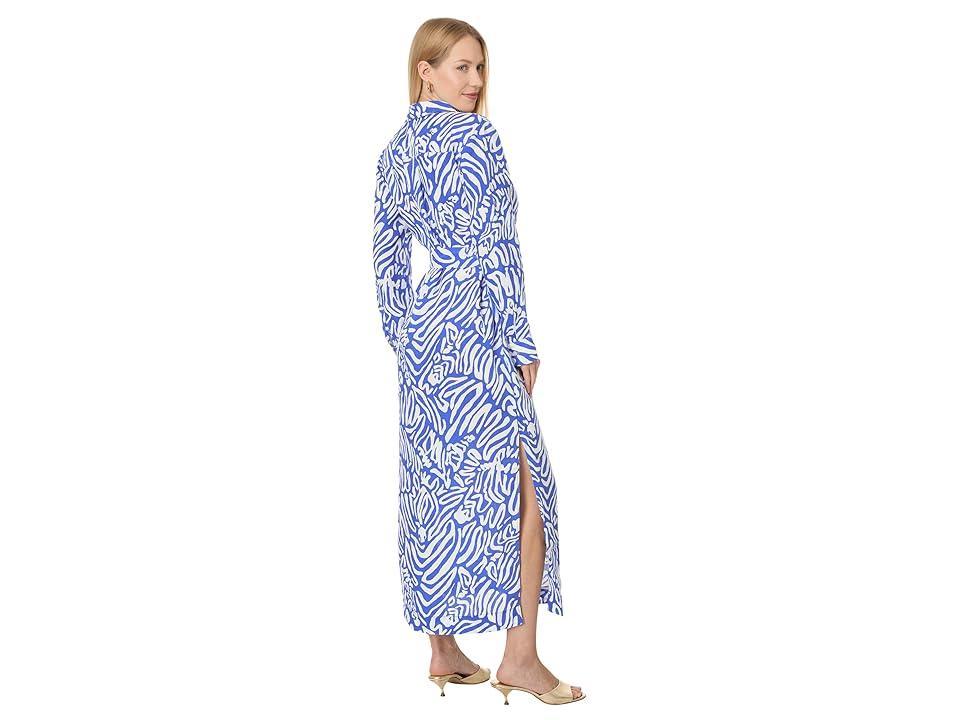 Lilly Pulitzer Millicent Linen Maxi Shirt (Martinique Blue Zee Bebe Oversized) Women's Dress Product Image